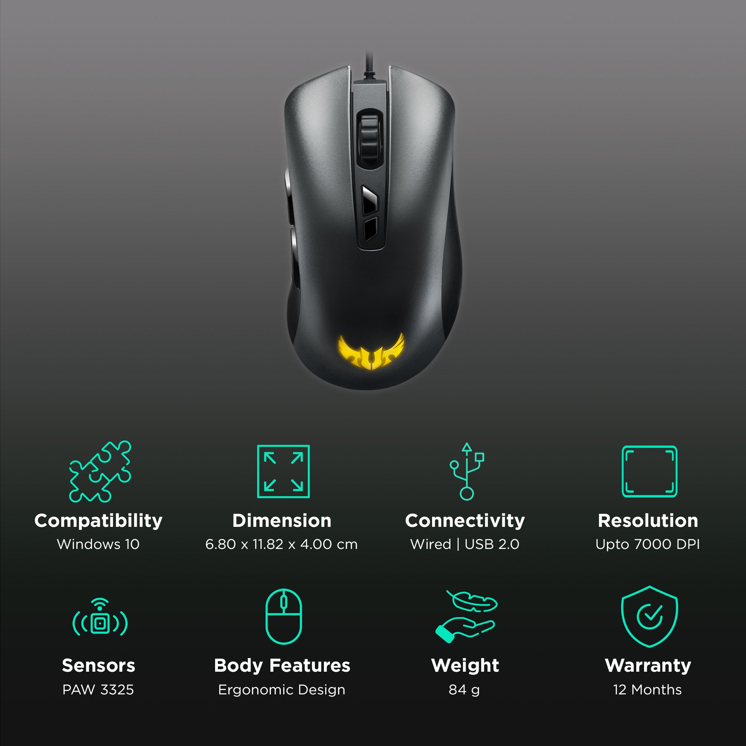 Buy ASUS TUF M3 Wired Optical Gaming Mouse with Customizable Buttons (7000 DPI, Ergonomic Design